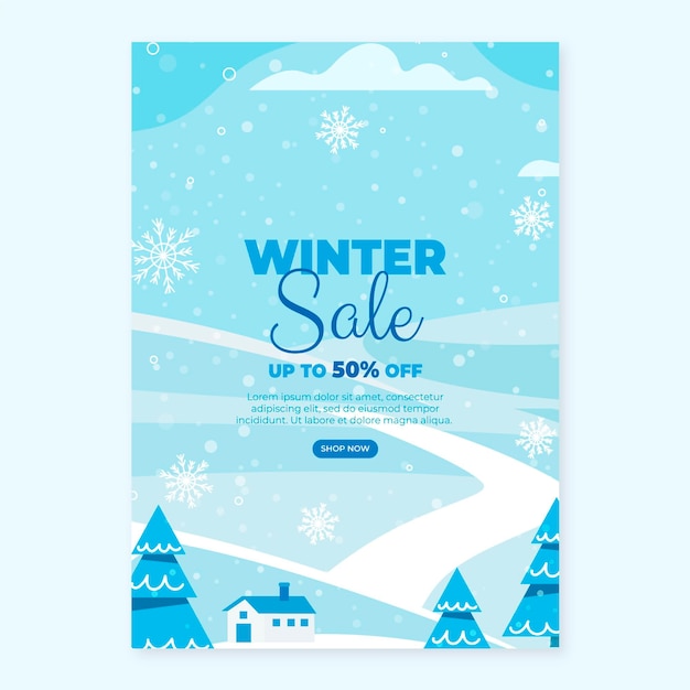 Free vector hand drawn flat winter sale poster template