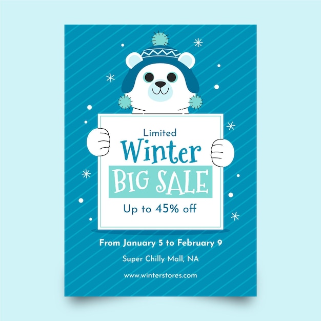 Free vector hand drawn flat winter sale poster template