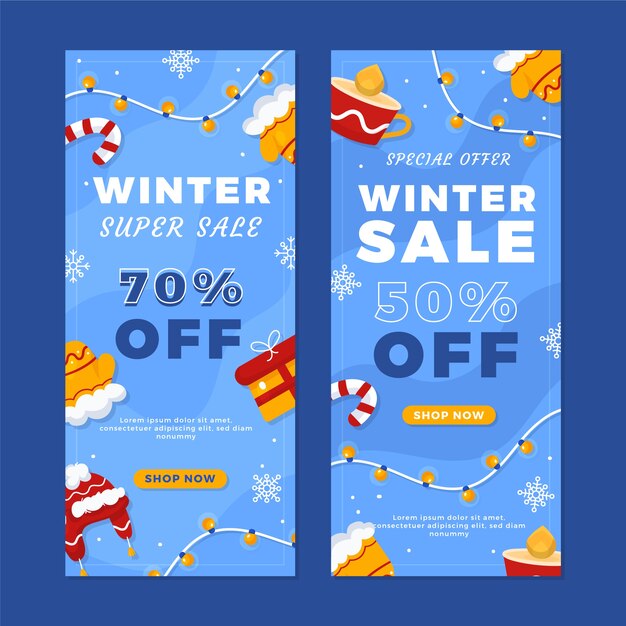 Hand drawn flat winter sale vertical banners set