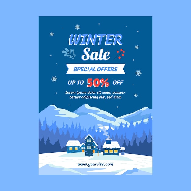 Free vector hand drawn flat winter sale vertical poster template