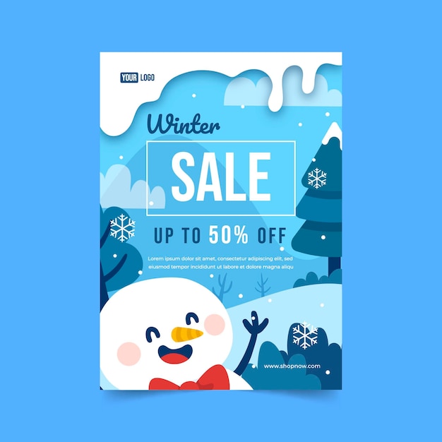 Free vector hand drawn flat winter sale vertical poster template