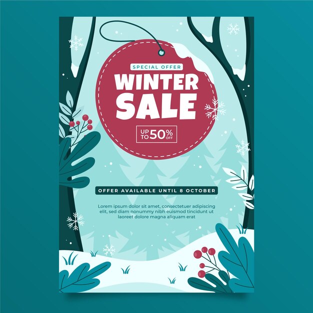 Hand drawn flat winter sale vertical poster template