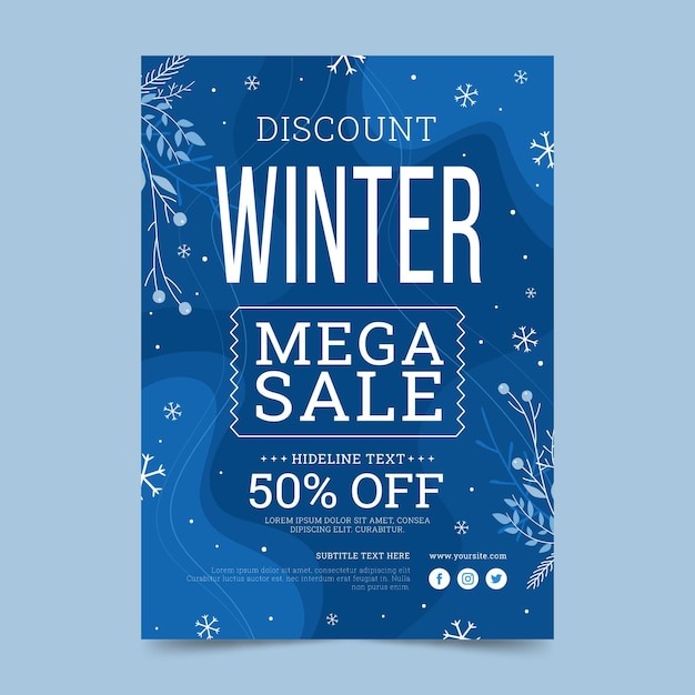 Free vector hand drawn flat winter sale vertical poster template