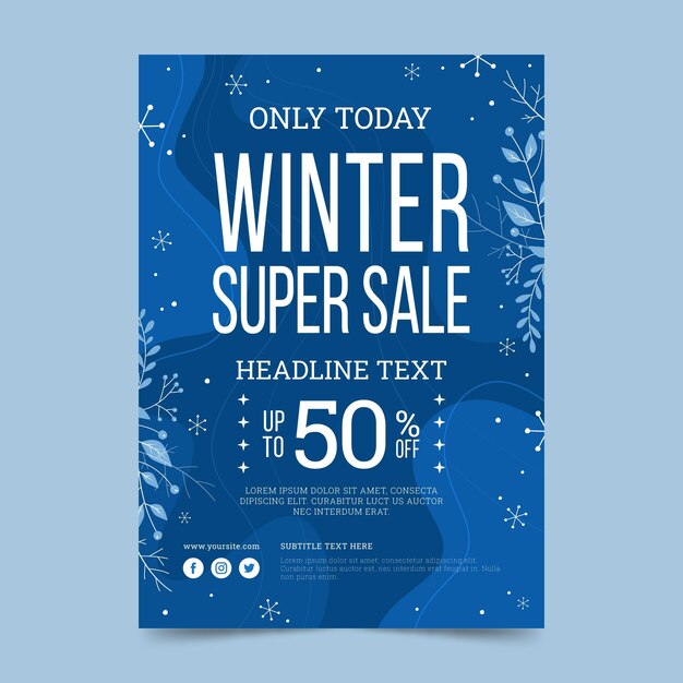 Hand drawn flat winter sale vertical poster template
