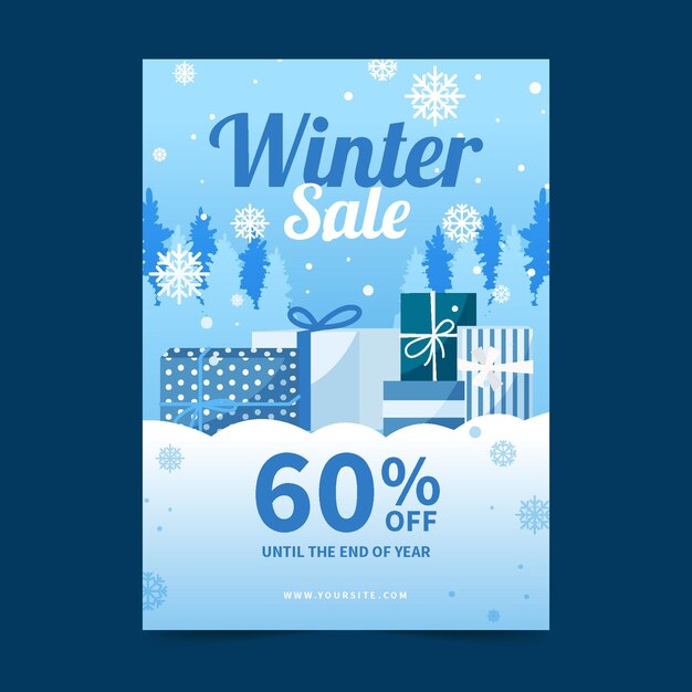 Hand drawn flat winter sale vertical poster template