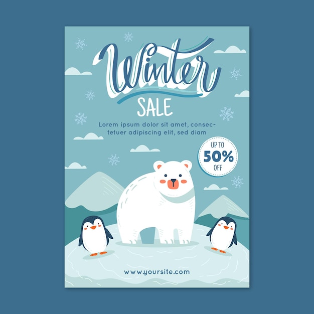 Hand drawn flat winter sale vertical poster template