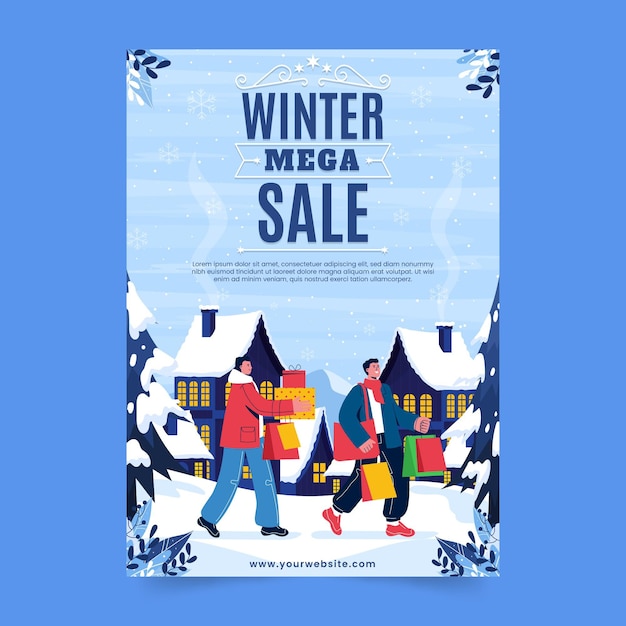 Hand drawn flat winter sale vertical poster template