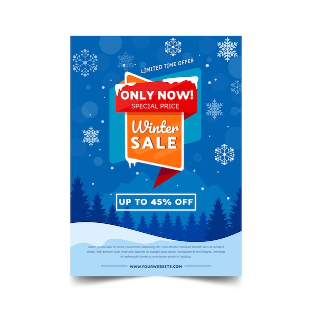 Hand drawn flat winter sale vertical poster template