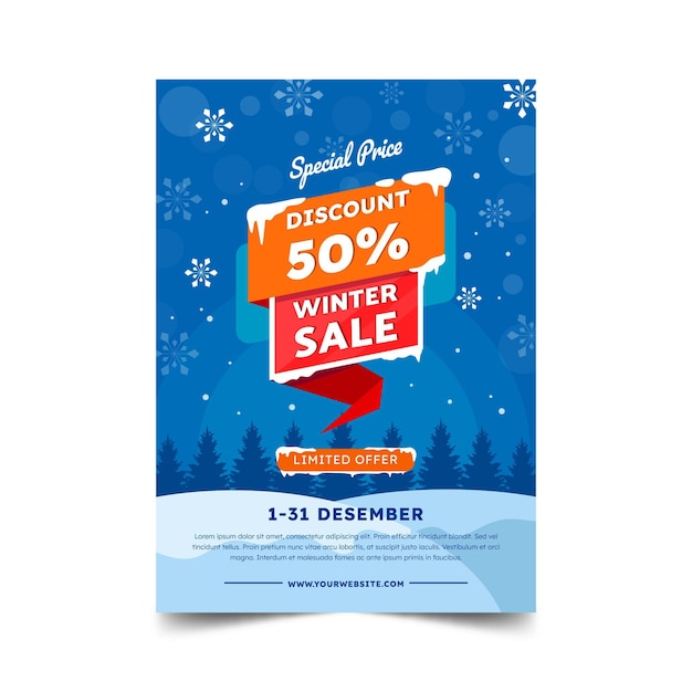 Free vector hand drawn flat winter sale vertical poster template