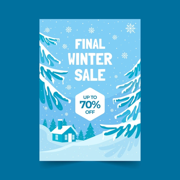 Free vector hand drawn flat winter sale vertical poster template