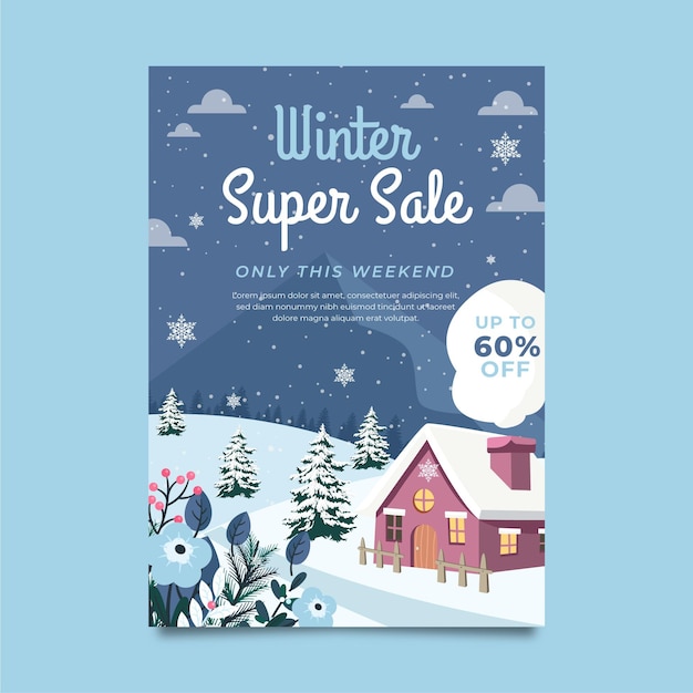 Free vector hand drawn flat winter sale vertical poster template