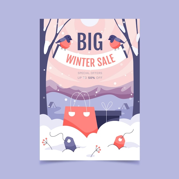 Free vector hand drawn flat winter sale vertical poster template