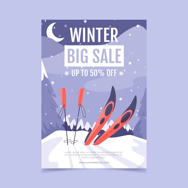 Free vector hand drawn flat winter sale vertical poster template