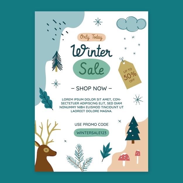 Free vector hand drawn flat winter sale vertical poster template