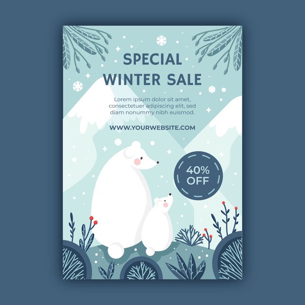 Free vector hand drawn flat winter sale vertical poster template