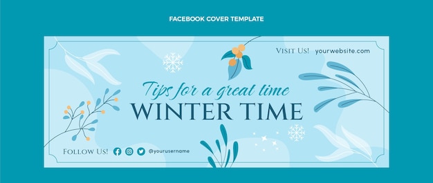 Hand drawn flat winter social media cover template