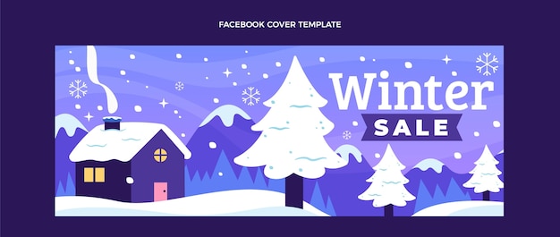 Hand drawn flat winter social media cover template