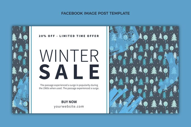 Hand drawn flat winter social media post template