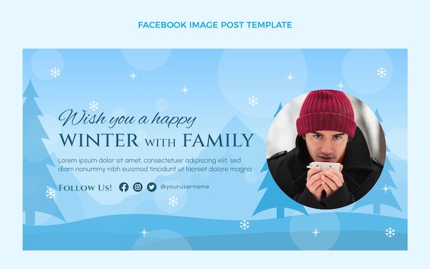 Hand drawn flat winter social media post template