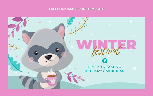 Hand drawn flat winter social media post template