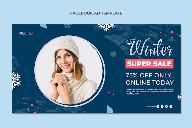 Hand drawn flat winter social media promo template