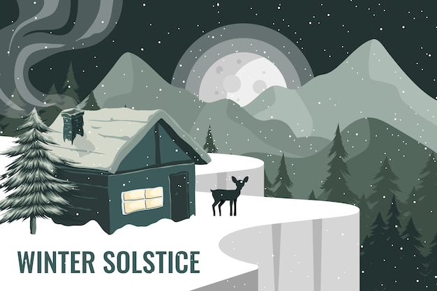 Fondo piatto disegnato a mano del solstizio d'inverno