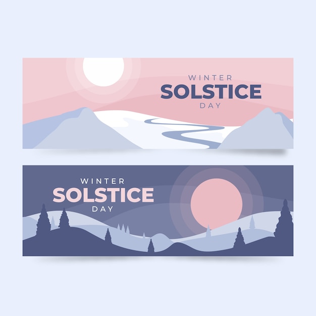 Hand drawn flat winter solstice horizontal banners set