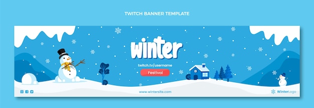 Hand drawn flat winter twitch banner