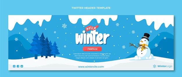 Бесплатное векторное изображение Ручной обращается плоский зимний заголовок twitter