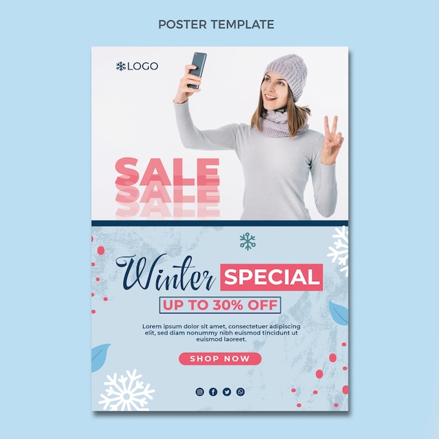 Free vector hand drawn flat winter vertical poster template