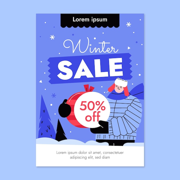 Free vector hand drawn flat winter vertical sale poster template