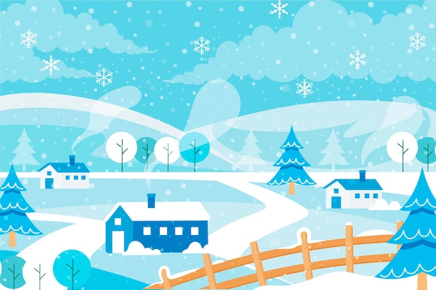Free Vector hand drawn flat winter village illustration