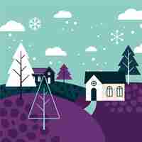 Free vector hand drawn flat winter village illustration