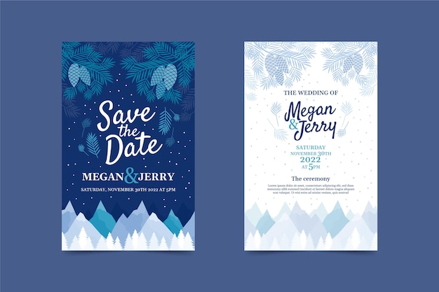 Free vector hand drawn flat winter wedding invitation template