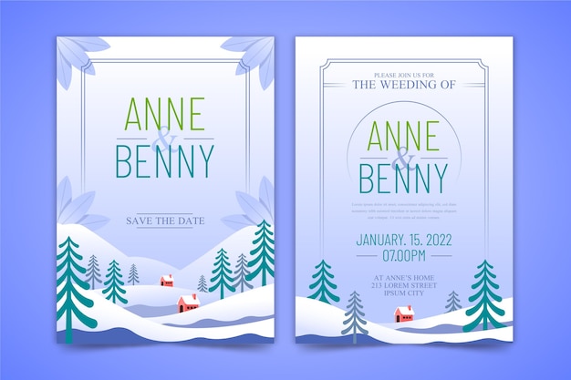 Free vector hand drawn flat winter wedding invitation template