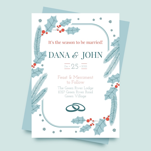 Free vector hand drawn flat winter wedding invitation template