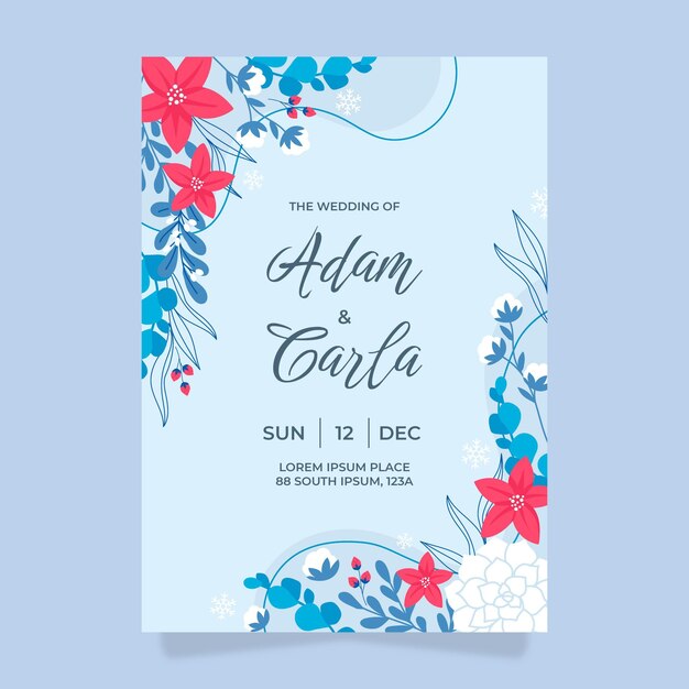 hand drawn flat winter wedding invitation template