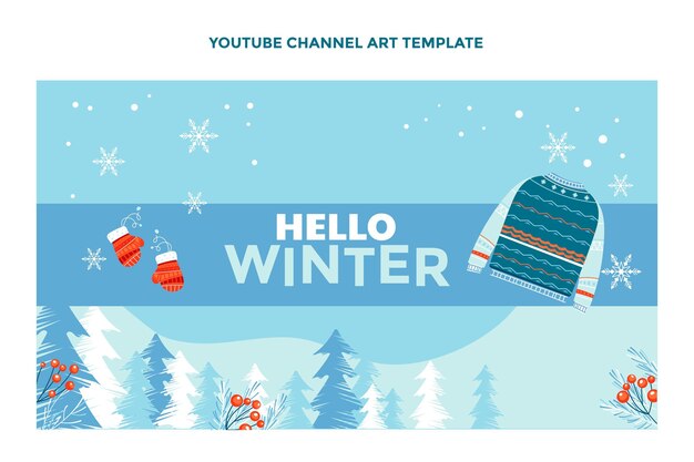 手描きの平らな冬のYouTubeチャンネルアート