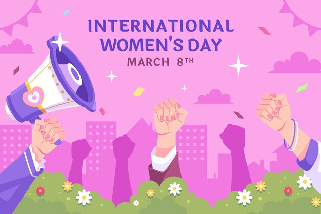 Hand drawn flat women's day background