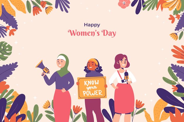 Hand drawn flat women's day background