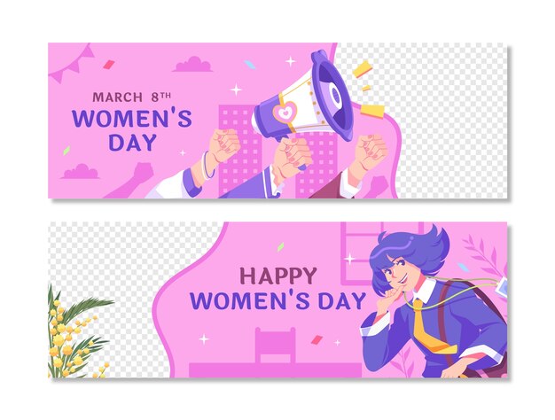Hand drawn flat women's day horizontal banner template
