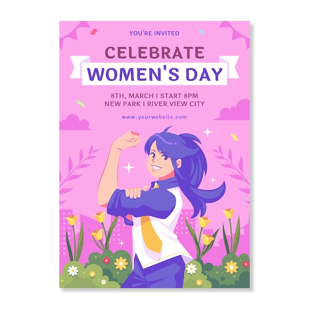 Hand drawn flat women's day poster flyer template