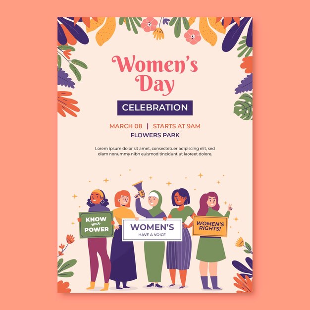 Hand drawn flat women's day poster flyer template