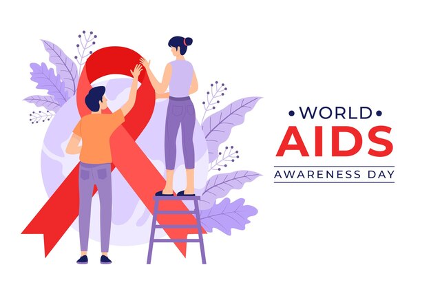 Hand drawn flat world aids day background