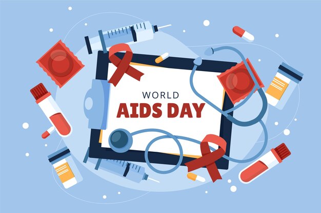 Hand drawn flat world aids day background