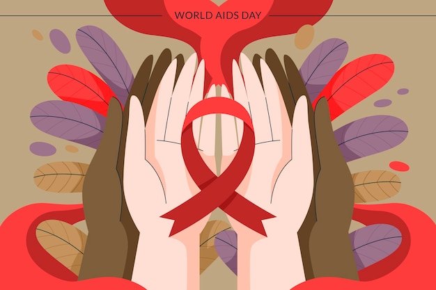 손으로 그린 평면 세계 에이즈의 날 배경
