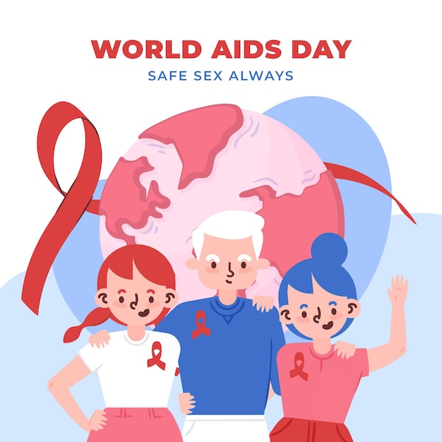 Hand drawn flat world aids day background