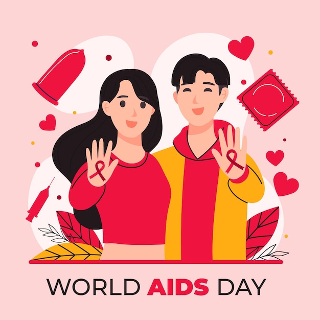 Fondo piatto disegnato a mano della giornata mondiale dell'aids