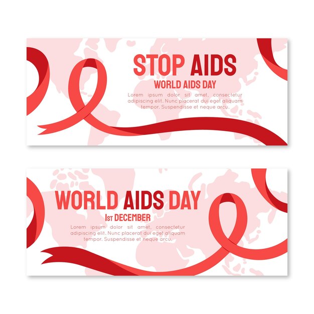 Hand drawn flat world aids day horizontal banners set