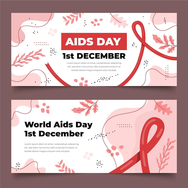 Free vector hand drawn flat world aids day horizontal banners set